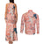 Red Palaka Crane and Flowers Couples Matching Tank Maxi Dress and Long Sleeve Button Shirt Japan Heritage Spirit - Polynesian Pride