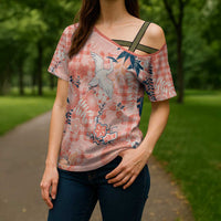 Red Palaka Crane and Flowers Cross Shoulder Shirt Japan Heritage Spirit - Polynesian Pride