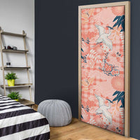 Red Palaka Crane and Flowers Door Cover Japan Heritage Spirit - Polynesian Pride