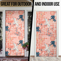 Red Palaka Crane and Flowers Door Cover Japan Heritage Spirit - Polynesian Pride