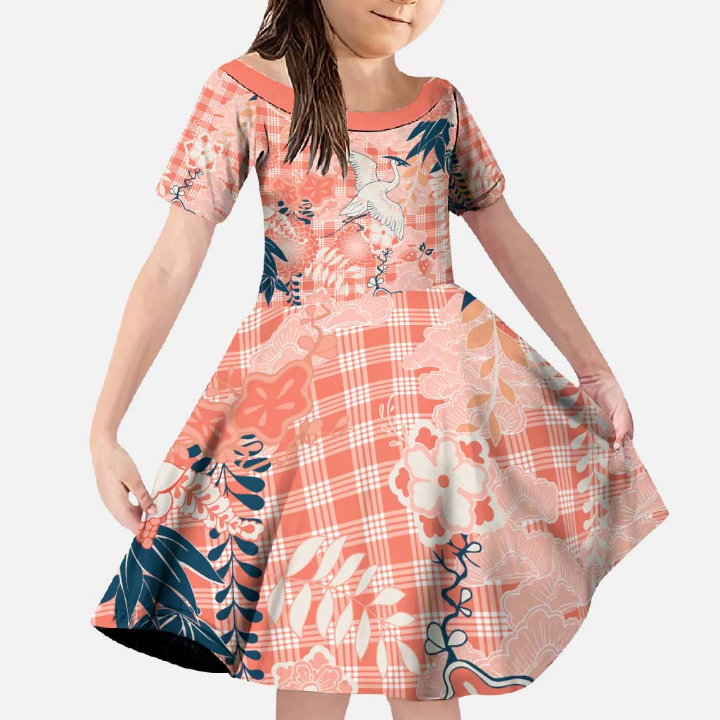 Red Palaka Crane and Flowers Family Matching Long Sleeve Bodycon Dress and Hawaiian Shirt Japan Heritage Spirit - Polynesian Pride