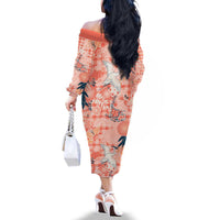 Red Palaka Crane and Flowers Family Matching Off The Shoulder Long Sleeve Dress and Hawaiian Shirt Japan Heritage Spirit - Polynesian Pride
