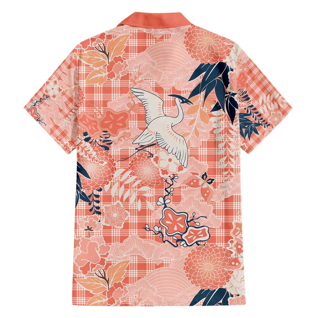 Red Palaka Crane and Flowers Family Matching Off Shoulder Short Dress and Hawaiian Shirt Japan Heritage Spirit - Polynesian Pride