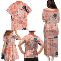 Red Palaka Crane and Flowers Family Matching Puletasi and Hawaiian Shirt Japan Heritage Spirit - Polynesian Pride