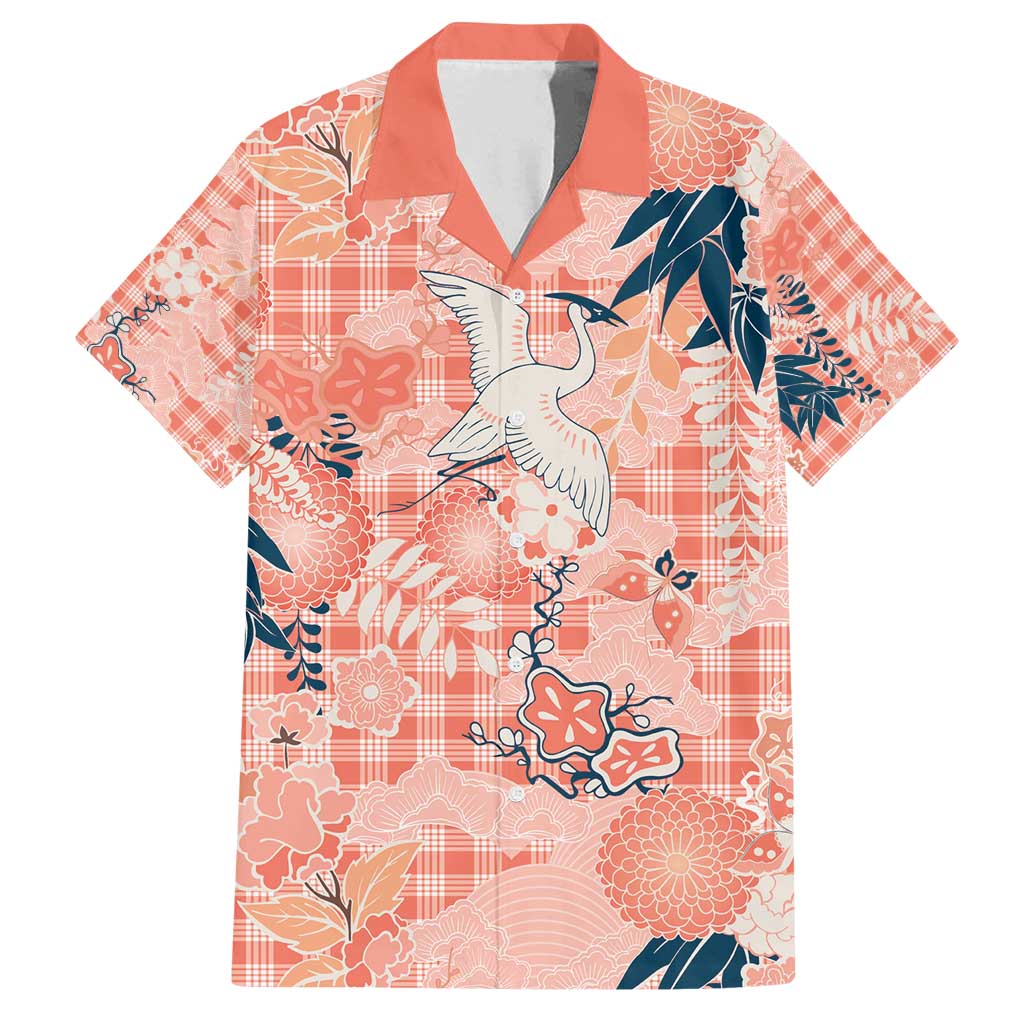 Red Palaka Crane and Flowers Family Matching Puletasi and Hawaiian Shirt Japan Heritage Spirit - Polynesian Pride