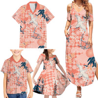 Red Palaka Crane and Flowers Family Matching Summer Maxi Dress and Hawaiian Shirt Japan Heritage Spirit - Polynesian Pride