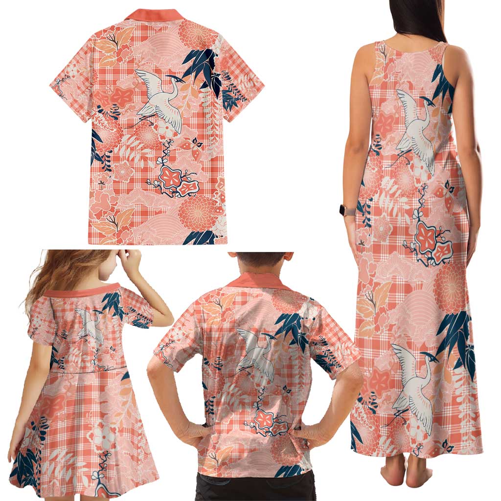 Red Palaka Crane and Flowers Family Matching Tank Maxi Dress and Hawaiian Shirt Japan Heritage Spirit - Polynesian Pride