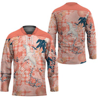 Red Palaka Crane and Flowers Hockey Jersey Japan Heritage Spirit - Polynesian Pride