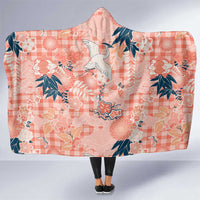 Red Palaka Crane and Flowers Hooded Blanket Japan Heritage Spirit - Polynesian Pride