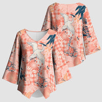 Red Palaka Crane and Flowers Kimono Sleeve Blouse Japan Heritage Spirit - Polynesian Pride