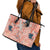 Red Palaka Crane and Flowers Leather Tote Bag Japan Heritage Spirit - Polynesian Pride