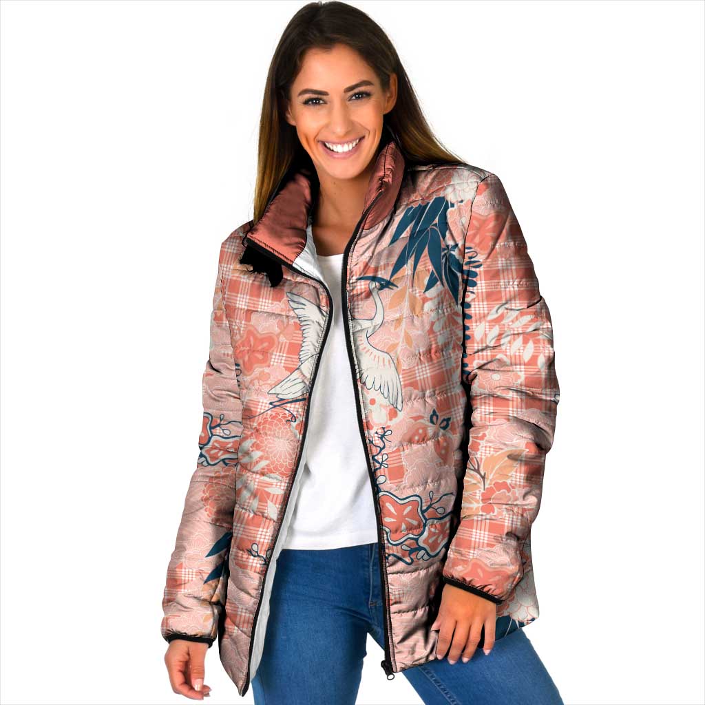 Red Palaka Crane and Flowers Padded Jacket Japan Heritage Spirit - Polynesian Pride