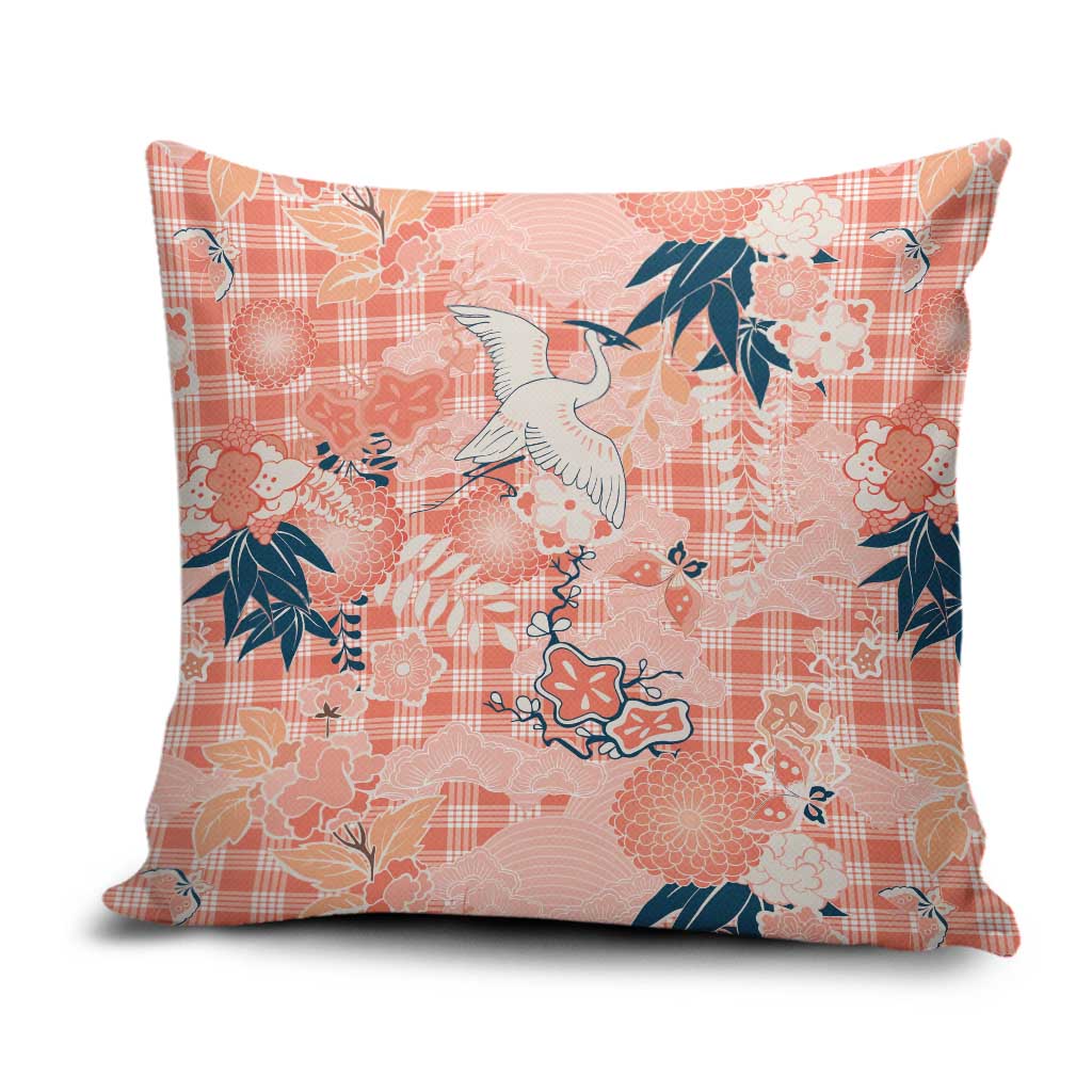 Red Palaka Crane and Flowers Pillow Cover Japan Heritage Spirit - Polynesian Pride