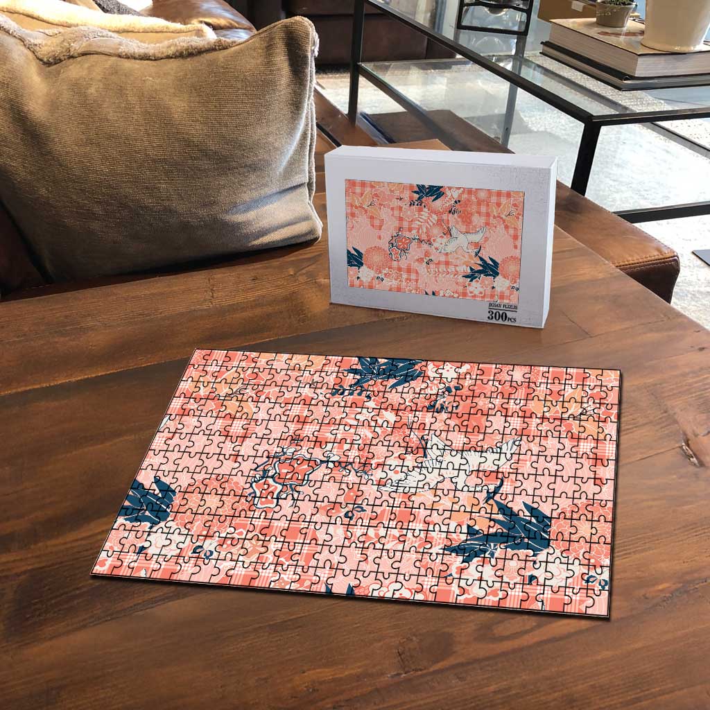 Red Palaka Crane and Flowers Puzzle Japan Heritage Spirit - Polynesian Pride