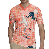 Red Palaka Crane and Flowers Rugby Jersey Japan Heritage Spirit - Polynesian Pride