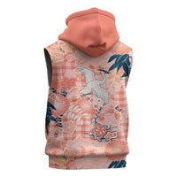 Red Palaka Crane and Flowers Sleeveless Zip Hoodie Japan Heritage Spirit - Polynesian Pride