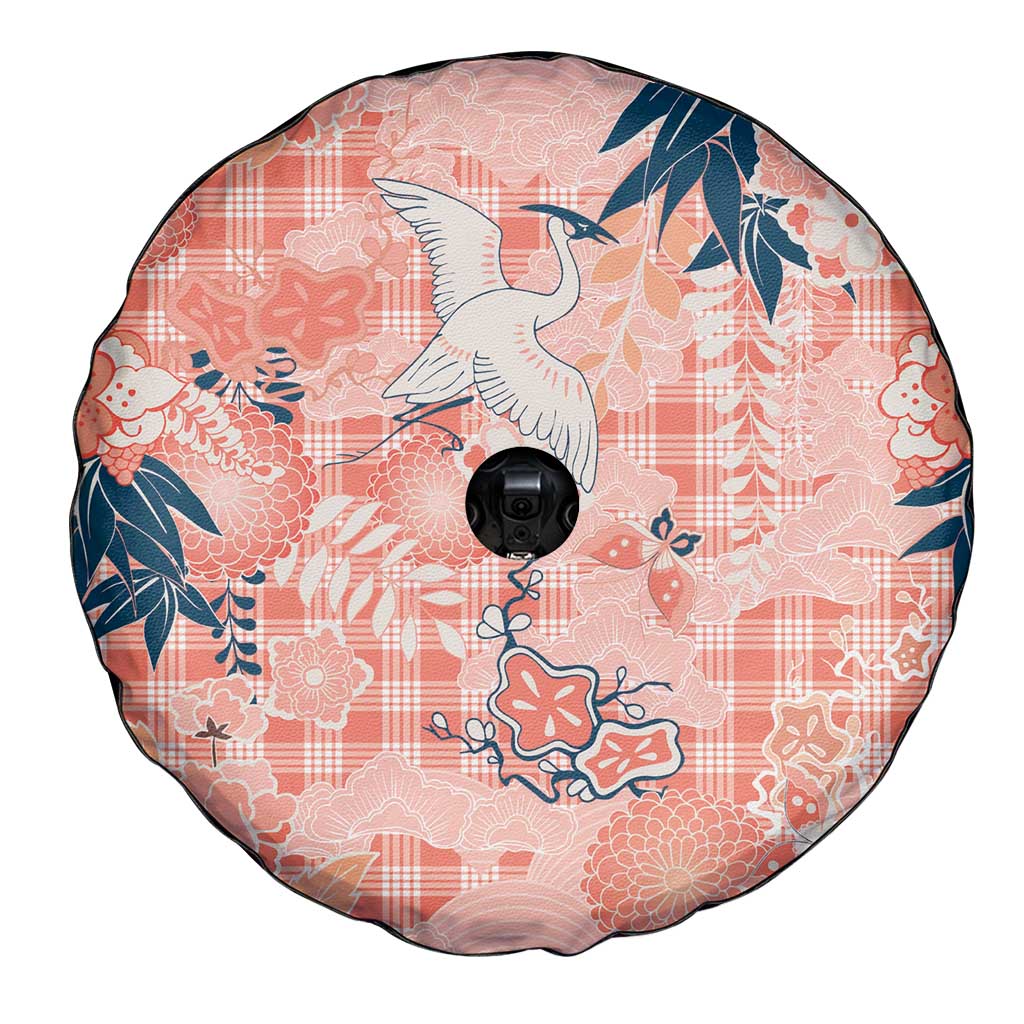 Red Palaka Crane and Flowers Spare Tire Cover Japan Heritage Spirit - Polynesian Pride