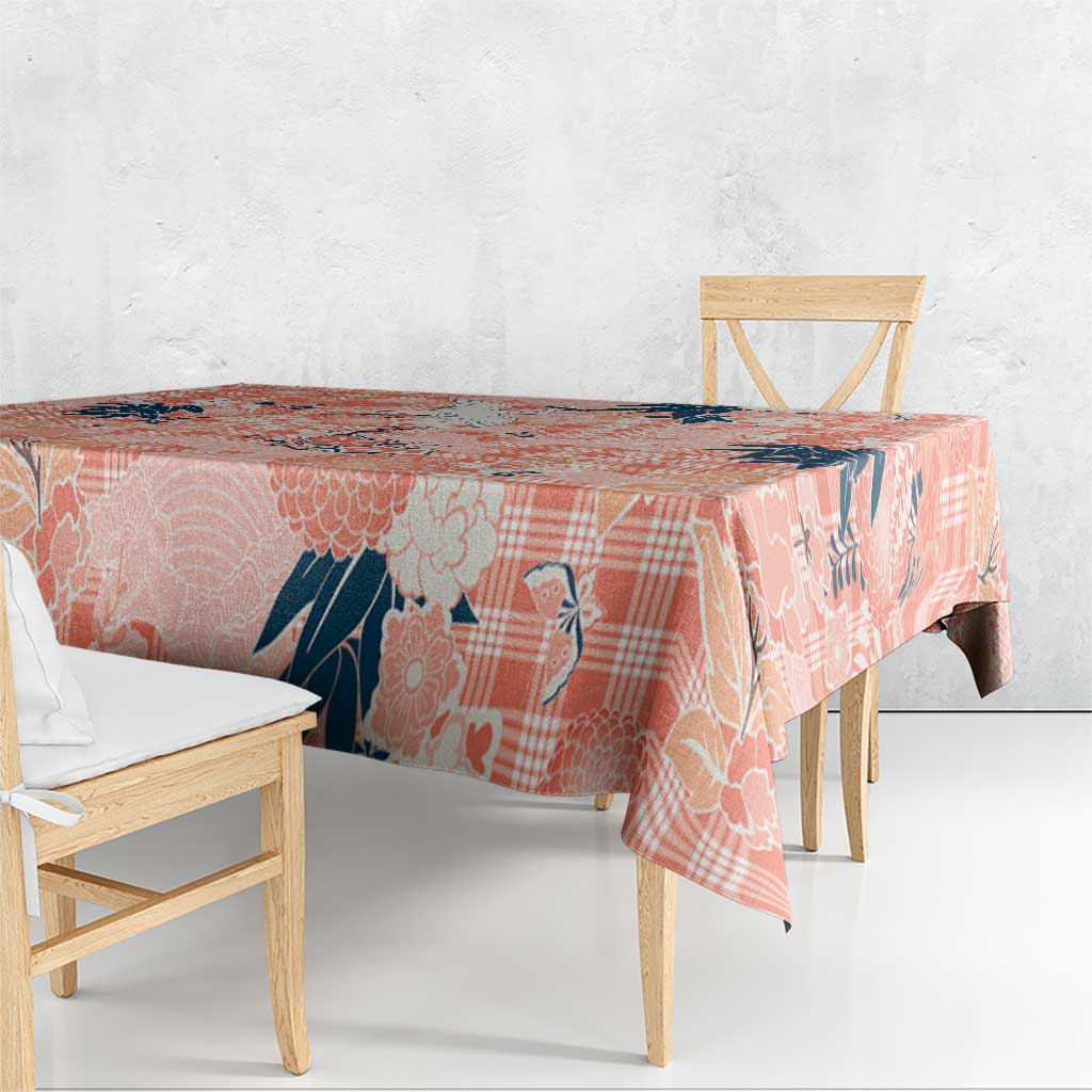 Red Palaka Crane and Flowers Tablecloth Japan Heritage Spirit - Polynesian Pride