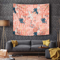 Red Palaka Crane and Flowers Tapestry Japan Heritage Spirit - Polynesian Pride