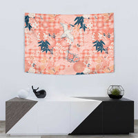 Red Palaka Crane and Flowers Tapestry Japan Heritage Spirit - Polynesian Pride