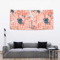Red Palaka Crane and Flowers Tapestry Japan Heritage Spirit - Polynesian Pride