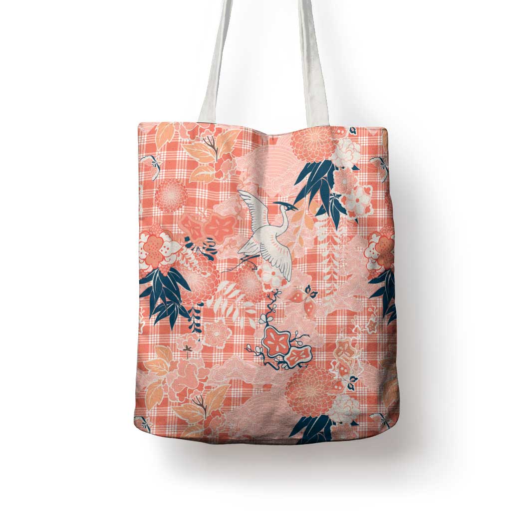 Red Palaka Crane and Flowers Tote Bag Japan Heritage Spirit - Polynesian Pride