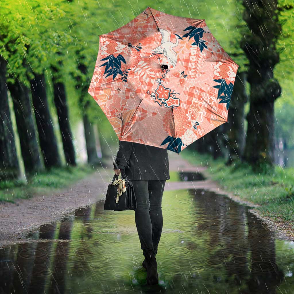 Red Palaka Crane and Flowers Umbrella Japan Heritage Spirit - Polynesian Pride