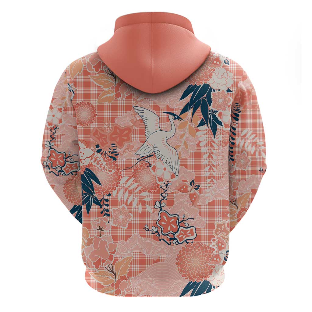 Red Palaka Crane and Flowers Zip Hoodie Japan Heritage Spirit - Polynesian Pride