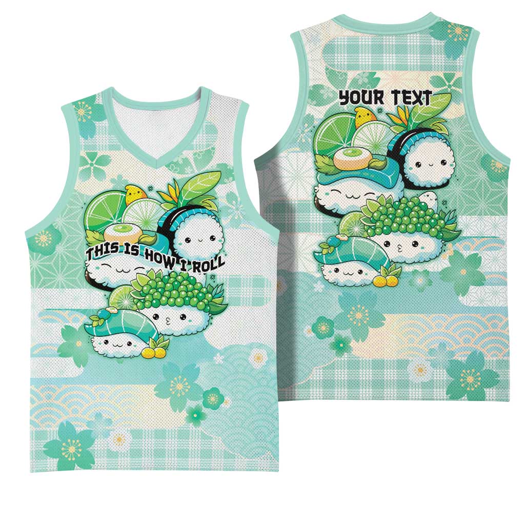 Personalized Japanese Kawaii Sushi Basketball Jersey Green Wagara Palaka This Is How I Roll