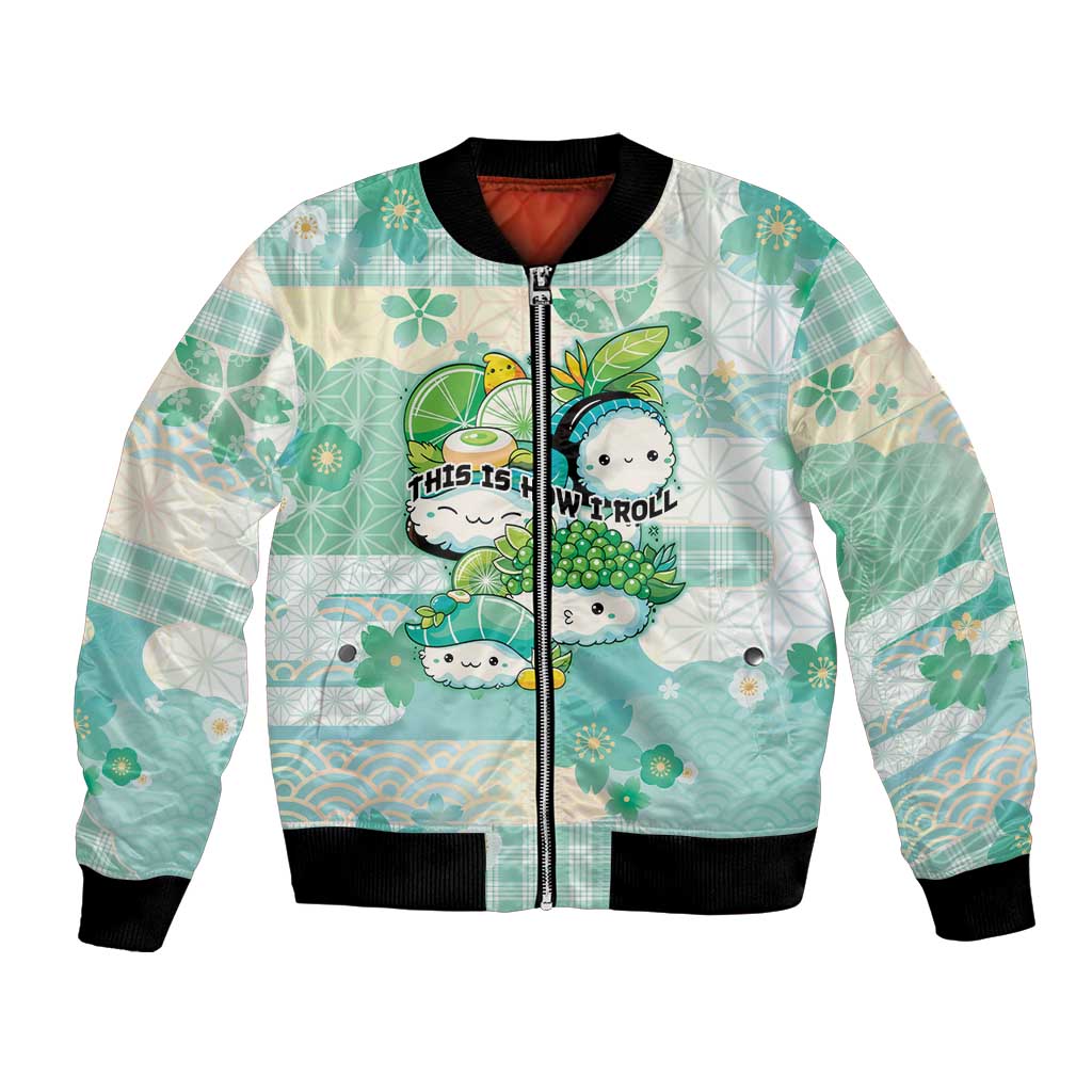 Personalized Japanese Kawaii Sushi Bomber Jacket Green Wagara Palaka This Is How I Roll