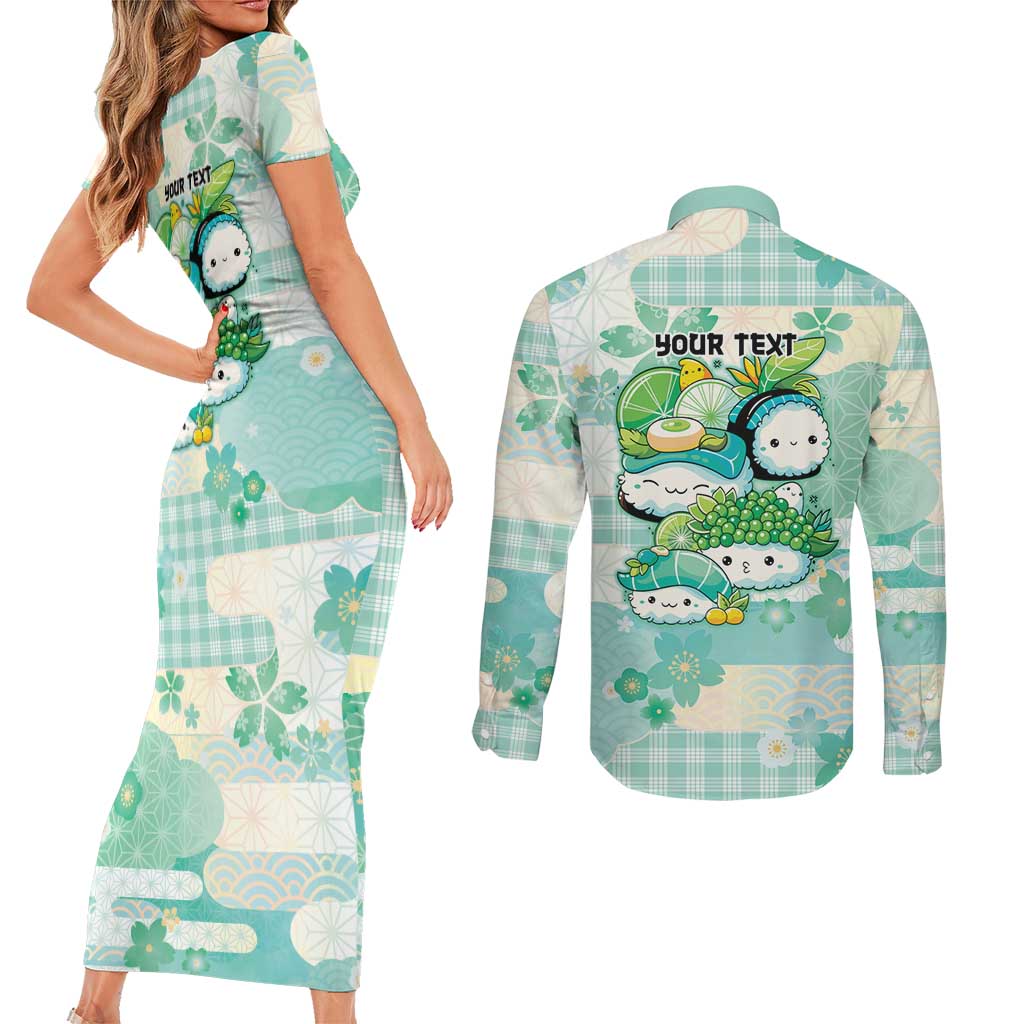 Personalized Japanese Kawaii Sushi Couples Matching Short Sleeve Bodycon Dress and Long Sleeve Button Shirt Green Wagara Palaka This Is How I Roll LT9 - Polynesian Pride