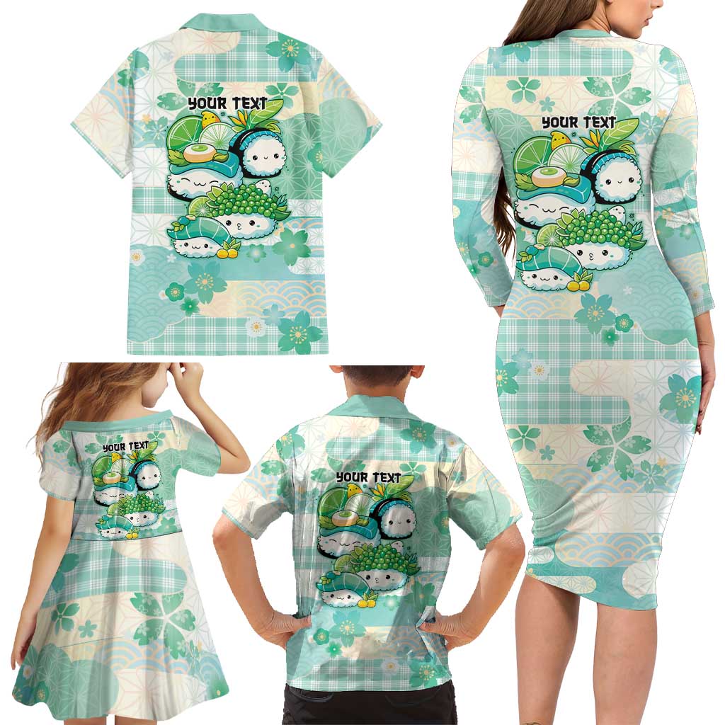 Personalized Japanese Kawaii Sushi Family Matching Long Sleeve Bodycon Dress and Hawaiian Shirt Green Wagara Palaka This Is How I Roll LT9 - Polynesian Pride