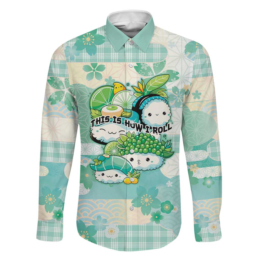 Personalized Japanese Kawaii Sushi Family Matching Mermaid Dress and Hawaiian Shirt Green Wagara Palaka This Is How I Roll LT9 Dad's Shirt - Long Sleeve Green - Polynesian Pride
