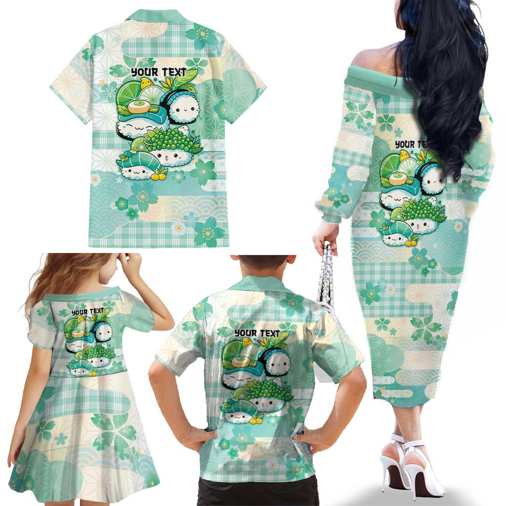 Personalized Japanese Kawaii Sushi Family Matching Off The Shoulder Long Sleeve Dress and Hawaiian Shirt Green Wagara Palaka This Is How I Roll LT9 - Polynesian Pride