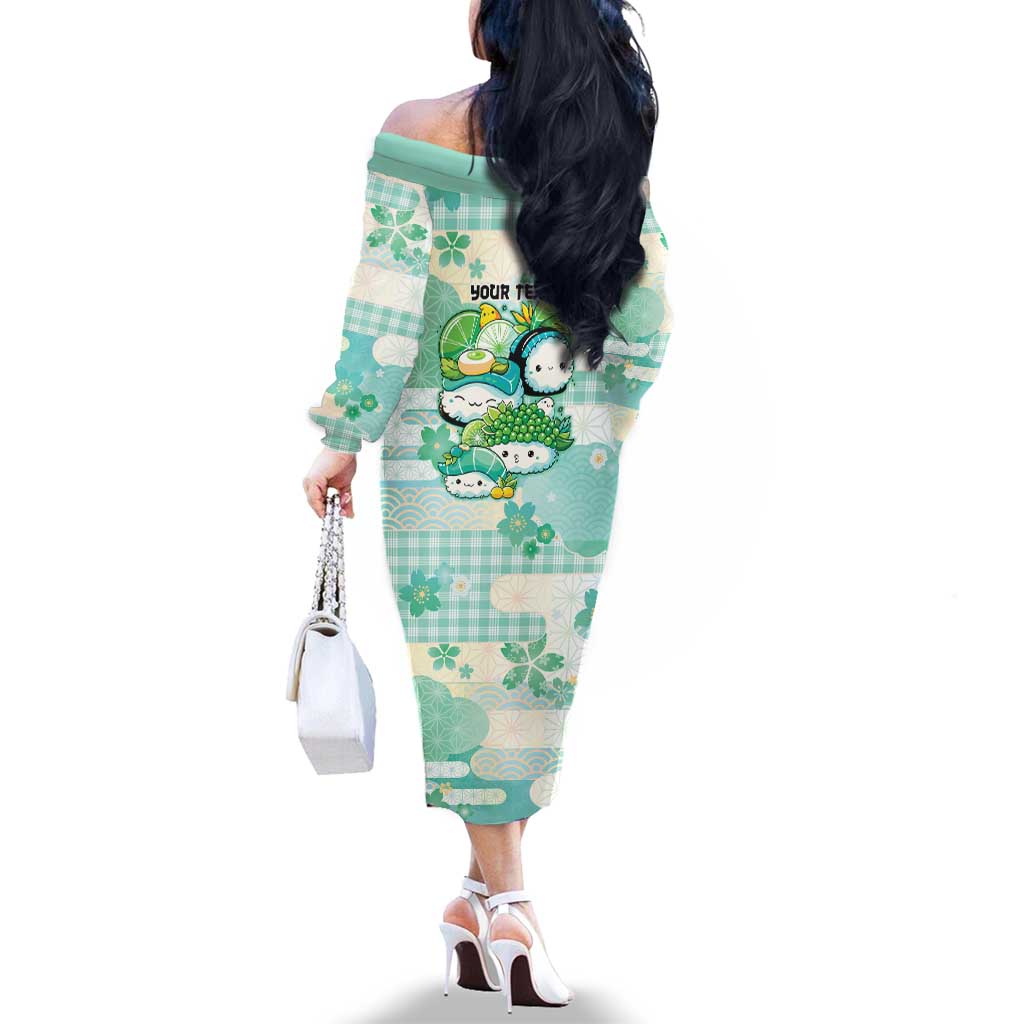 Personalized Japanese Kawaii Sushi Family Matching Off The Shoulder Long Sleeve Dress and Hawaiian Shirt Green Wagara Palaka This Is How I Roll LT9 - Polynesian Pride
