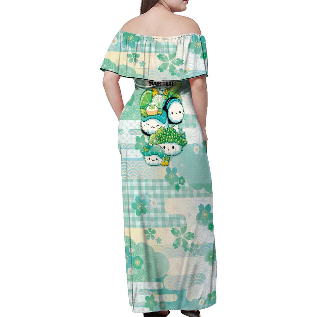 Personalized Japanese Kawaii Sushi Family Matching Off Shoulder Maxi Dress and Hawaiian Shirt Green Wagara Palaka This Is How I Roll LT9 - Polynesian Pride