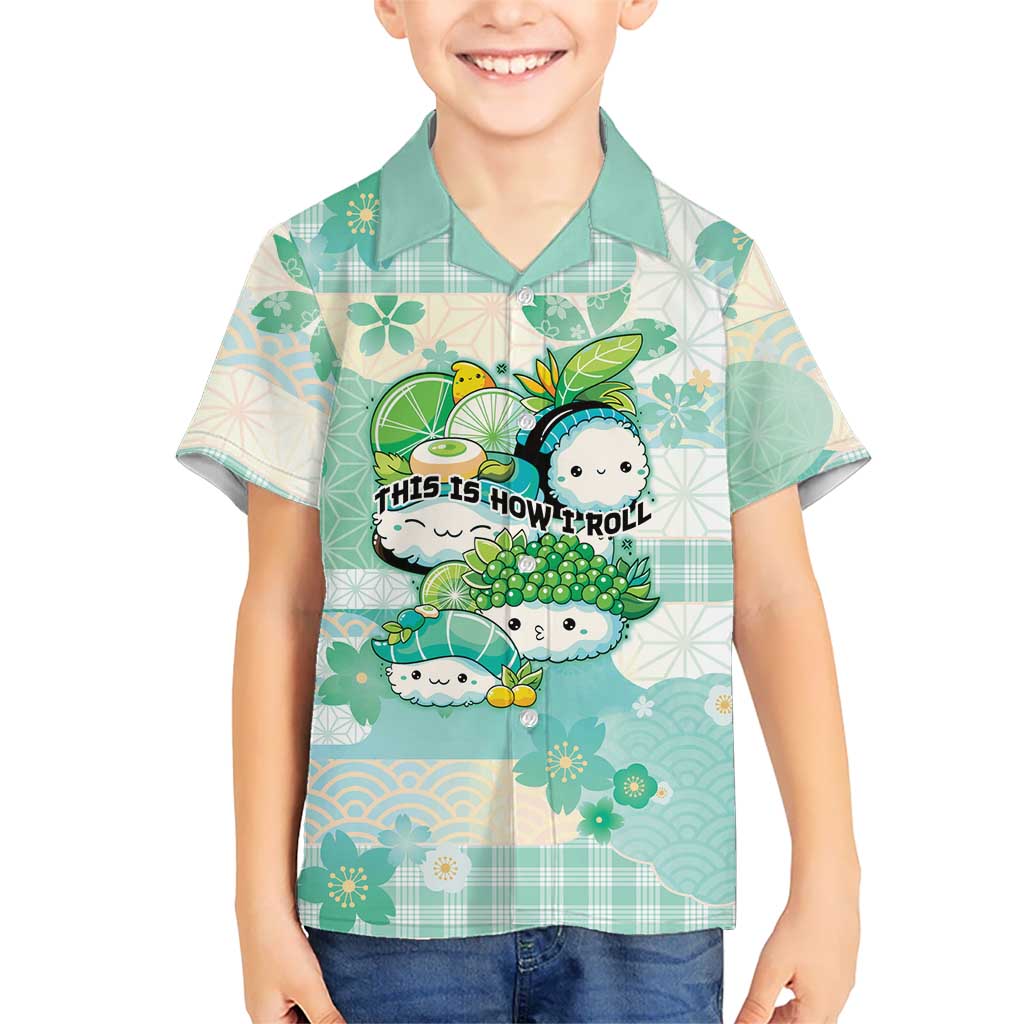 Personalized Japanese Kawaii Sushi Family Matching Off Shoulder Maxi Dress and Hawaiian Shirt Green Wagara Palaka This Is How I Roll LT9 Son's Shirt Green - Polynesian Pride