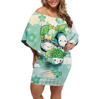 Personalized Japanese Kawaii Sushi Family Matching Off Shoulder Short Dress and Hawaiian Shirt Green Wagara Palaka This Is How I Roll LT9 Mom's Dress Green - Polynesian Pride