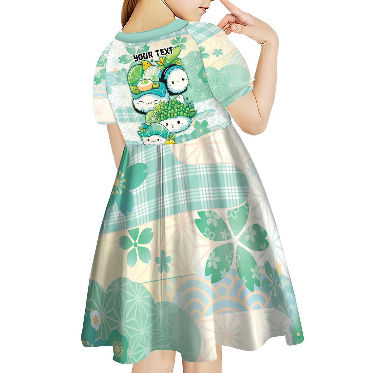 Personalized Japanese Kawaii Sushi Kid Short Sleeve Dress Green Wagara Palaka This Is How I Roll