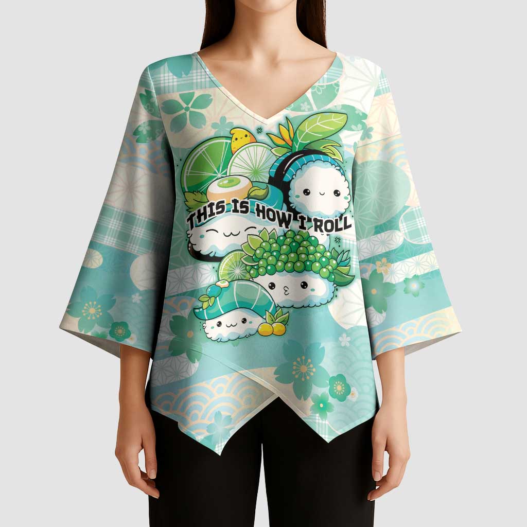 Personalized Japanese Kawaii Sushi Kimono Sleeve Blouse Green Wagara Palaka This Is How I Roll
