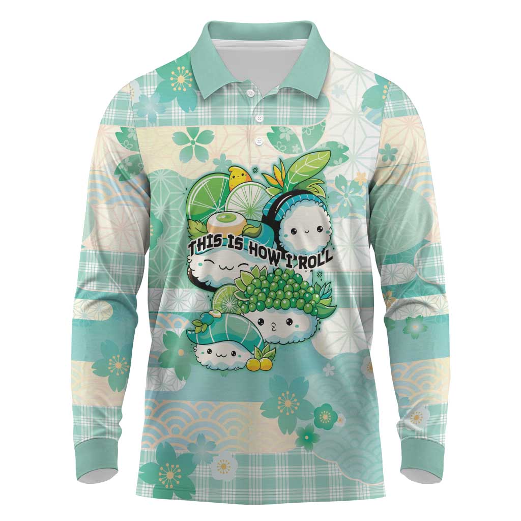 Personalized Japanese Kawaii Sushi Long Sleeve Polo Shirt Green Wagara Palaka This Is How I Roll