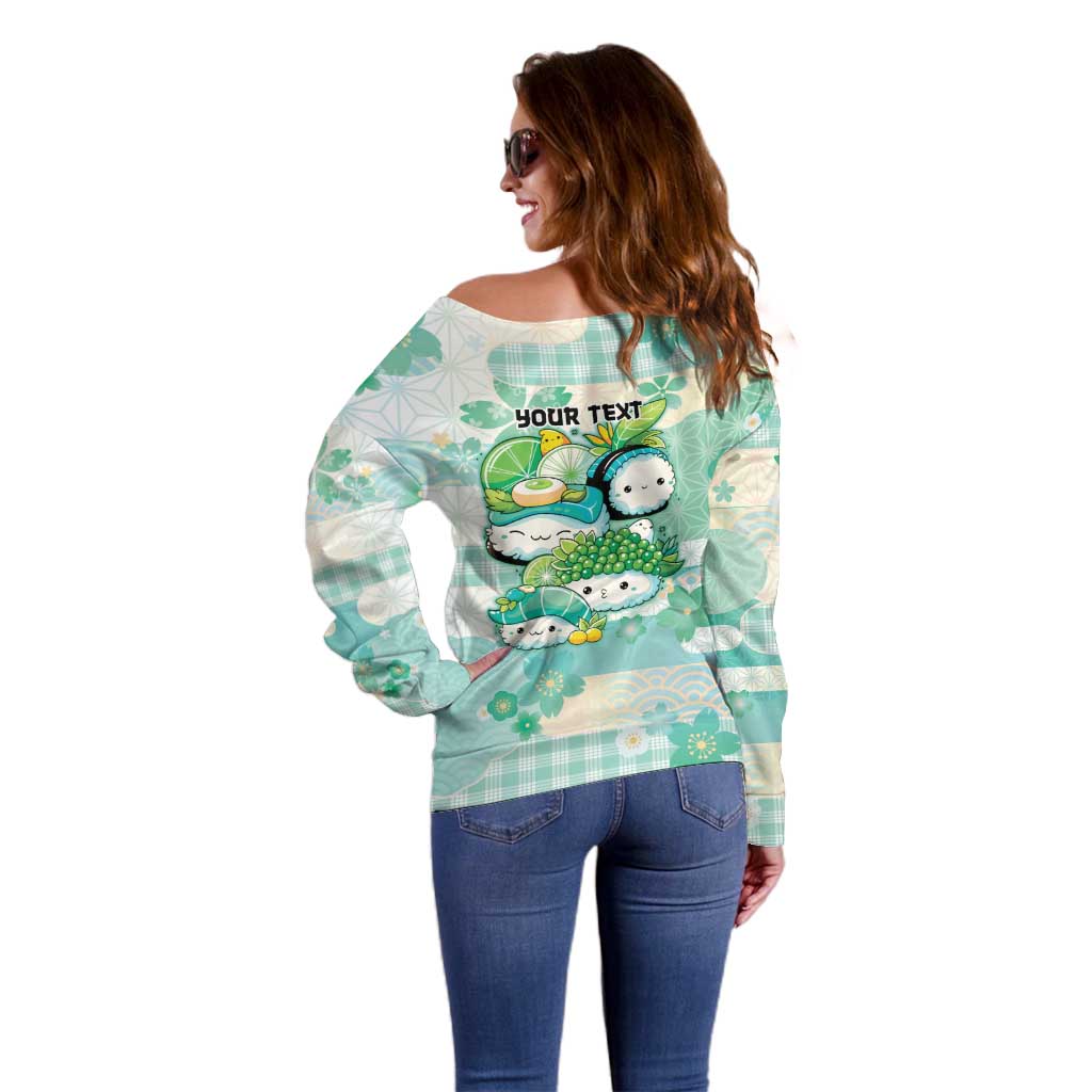 Personalized Japanese Kawaii Sushi Off Shoulder Sweater Green Wagara Palaka This Is How I Roll