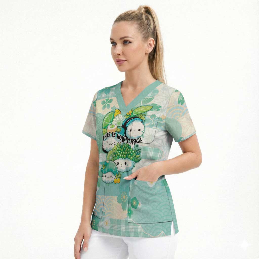 Personalized Japanese Kawaii Sushi Scrub Top Green Wagara Palaka This Is How I Roll
