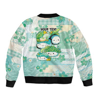Personalized Japanese Kawaii Sushi Sleeve Zip Bomber Jacket Green Wagara Palaka This Is How I Roll