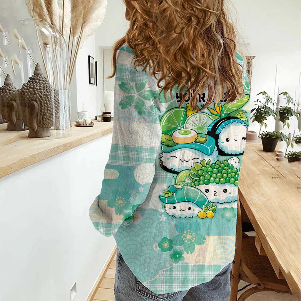 Personalized Japanese Kawaii Sushi Women Casual Shirt Green Wagara Palaka This Is How I Roll