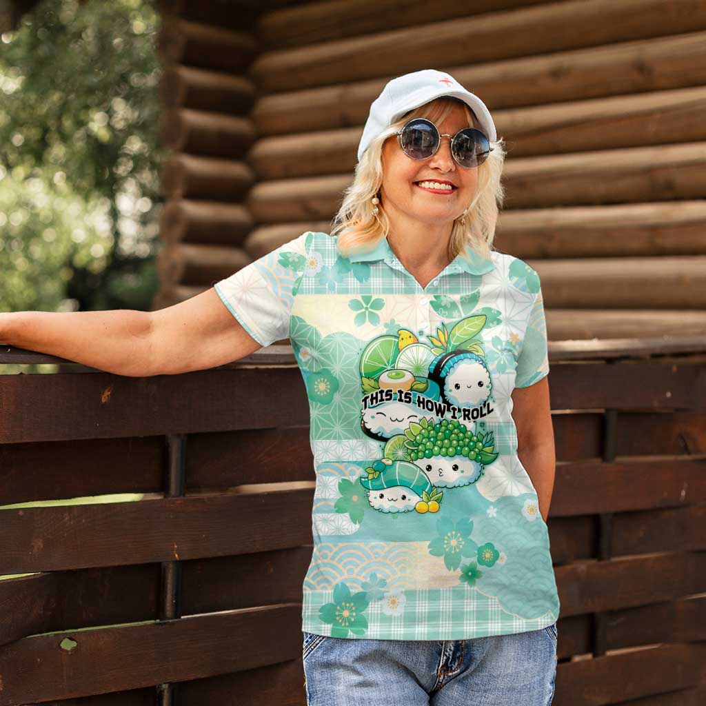 Personalized Japanese Kawaii Sushi Women Polo Shirt Green Wagara Palaka This Is How I Roll