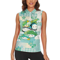 Personalized Japanese Kawaii Sushi Women Sleeveless Polo Shirt Green Wagara Palaka This Is How I Roll