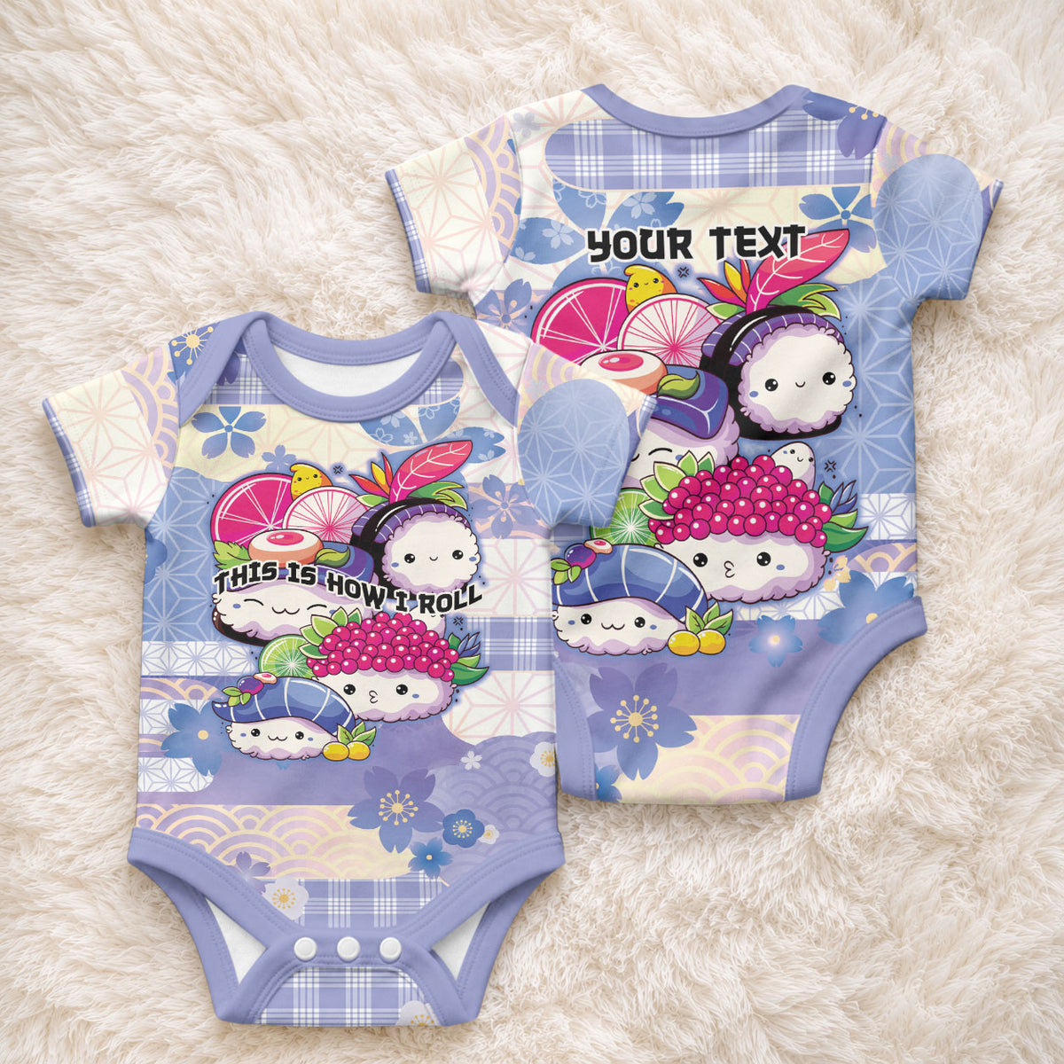 Personalized Japanese Kawaii Sushi Baby Onesie Blue Wagara Palaka This Is How I Roll LT9 - Polynesian Pride