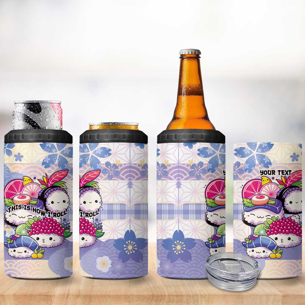 Personalized Japanese Kawaii Sushi 4 in 1 Can Cooler Tumbler Blue Wagara Palaka This Is How I Roll