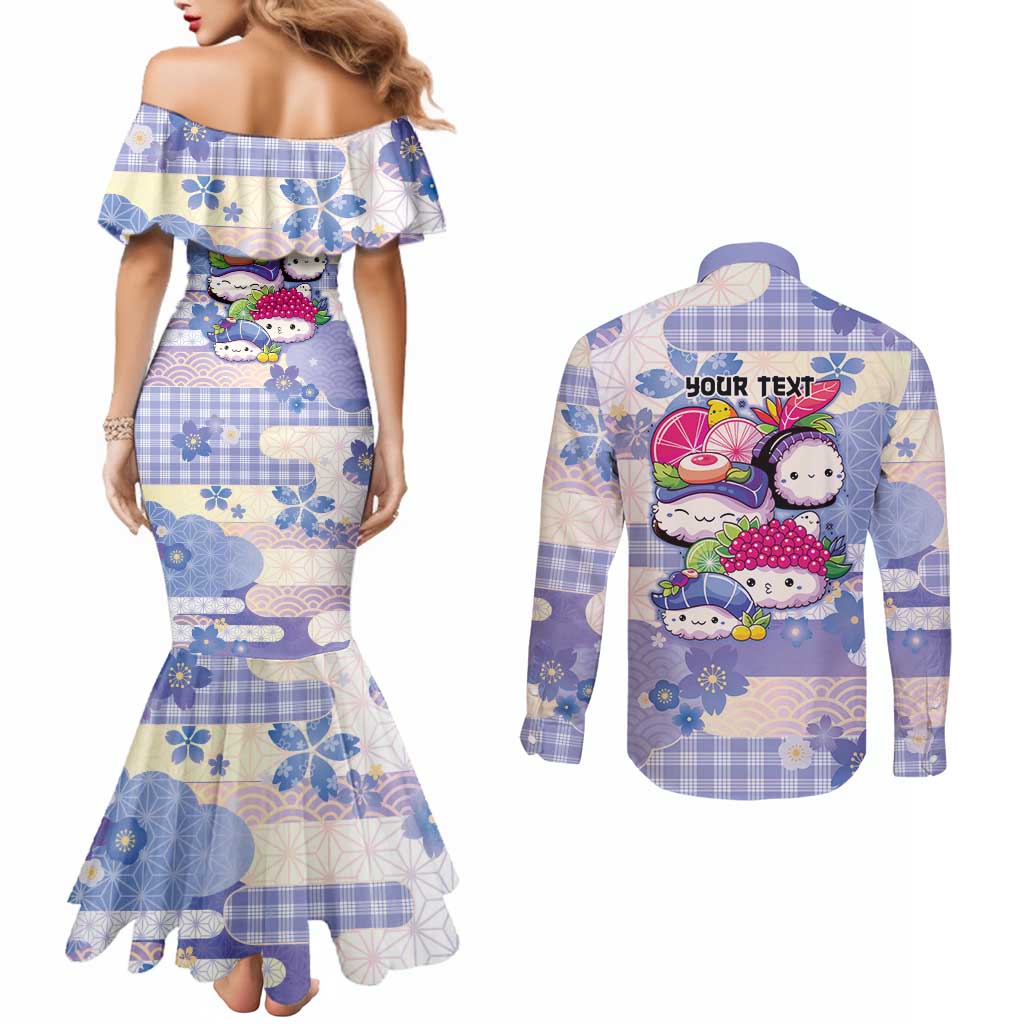 Personalized Japanese Kawaii Sushi Couples Matching Mermaid Dress and Long Sleeve Button Shirt Blue Wagara Palaka This Is How I Roll LT9 - Polynesian Pride